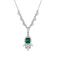 1928 レディース アクセサリー ネックレス・チョーカー・ペンダントトップ レース 1928 Silver Tone Cluster Simulated Crystal Pendant Necklace Green グリーン