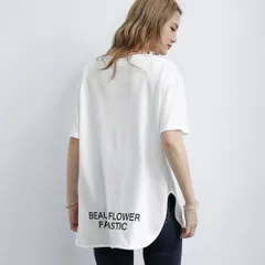 ロングtシャツ レディース 韓国 ロゴT【カラー：ホワイト　商品コード：1RIRIT-028】のサムネイル