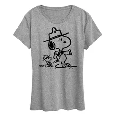 アニメキャラクター レディース トップス Tシャツ グラフィック Licensed Character Womens Peanutsnoopy Woodstock Scout Pals Graphic Tee Heather Gray グレー