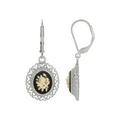 1928 レディース アクセサリー ピアス・イヤリング 1928 Silver Tone Black Ivory Flower Cameo Drop Earrings Black ブラック