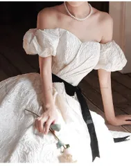 ウェディングドレス ウエディングドレス パフスリーブ オフショルダー ブライダル ロングドレス 花嫁 プリンセスドレス プリンセスライン 