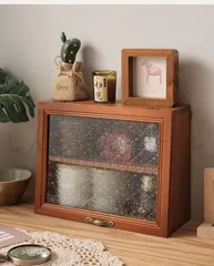 収納ボックス 二段式 収納ケース 小物入れ スパイスラック ふた付き 蓋付き 木製 ガラス扉 おしゃれ ナチュラル レトロ アンティーク カン