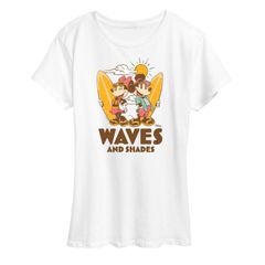 디즈니 레이디스 탑스 T셔츠 그래픽 Disneys Mickey Minnie Mouse Womens Waves and Shades Graphic Tee White 화이트
