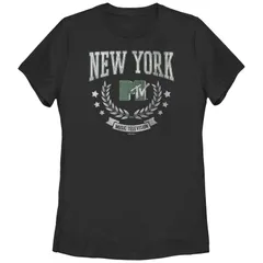 アニメキャラクター レディース トップス Tシャツ グラフィック Licensed Character Juniors MTV New York Graphic Tee Black ブラック
