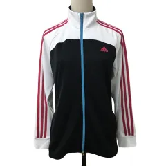 アディダス adidas climalite トラックジャケット ジャージ ジャンパー スタンドカラー スポーツウェア 長袖 M 黒 白 ブラック ホワイト