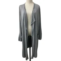 シューラルー SHOO・LA・RUE カーディガン ニット ロング 前開き 無地 リネン混 長袖 M グレー