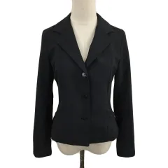 アニエスベー agnes b. ジャケット テーラード シングル 無地 ウール 長袖 40 黒 グレー ブラック