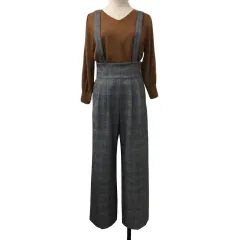 スピック&スパン Spick&Span サロペット ストレート ロング チェック S 36 黒 白 ブラック ホワイト