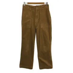 グローバルワーク GLOBAL WORK パンツ ストレート ロング ウエストゴム コーデュロイ M 茶 ブラウン