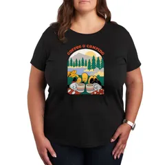 ディズニー レディース トップス Tシャツ プラスサイズ グラフィック Disneys Mickey Minnie Mouse Plus Coffee And Campingraphic Tee Bl