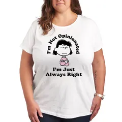 アニメキャラクター レディース トップス Tシャツ プラスサイズ グラフィック Licensed Character Plus Peanuts Lucy Im Always Right Graphic Tee White ホワイト