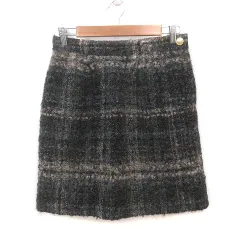 クミキョク 組曲 KUMIKYOKU 台形スカート ミニ チェック アルパカ混 3 茶 ブラウン 黒 ブラック グレー 金色 ゴールドカラー /MS