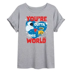 ディズニー ピクサー レディース トップス Tシャツ Disney Pixars WALLE Juniors Youre Outta This World Oversized Tee Heather Gray グレー