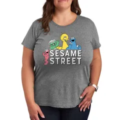 アニメキャラクター レディース トップス Tシャツ プラスサイズ グラフィック Licensed Character Plusesame Street Group Graphic Tee Heather Gray グレー