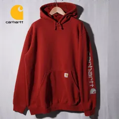 カーハート Carhartt パーカー M 大きめ バーガンディレッド 00s レアカラー 袖プリント ORIGINAL FIT オリジナルフィット 裏起毛  フーディー ワンポイント ロゴ ストリート ワーク オーバーサイズ 古着 H811