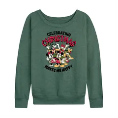 ディズニー レディース トップス Tシャツ パイル Disneys Mickey Mouse Friends Womens Celebrating Christmas French Terry Long Sleeve Tee Heather Green ヘザー