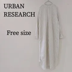 URBAN RESEARCH アーバンリサーチ ストライプ ワンピース ノーカラー シャツワンピース シャツワンピ ロング丈 フロントボタン 長袖 オフホワイト F