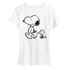 アニメキャラクター レディース トップス Tシャツ グラフィック Licensed Character Womens Peanutsnoopy Woodstock Walk Graphic Tee White ホワイト
