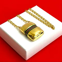 極 美品 GUCCI グッチ シェリーライン ロゴ 刻印 GP 香水ボトル ロング ネックレス ペンダント ゴールド グリーン レッド i50-2