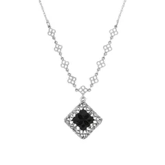 1928 レディース アクセサリー ネックレス・チョーカー・ペンダントトップ レース 1928 Silver Tone Square Black Stonecklace Black ブラック