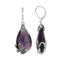 1928 レディース アクセサリー ピアス・イヤリング 1928 Silver Tone Glass Crystal Teardrop Leverback Earrings Purple パープル