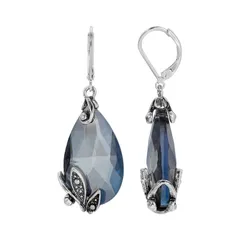 1928 レディース アクセサリー ピアス・イヤリング 1928 Silver Tone Glass Crystal Teardrop Leverback Earrings Blue ブルー