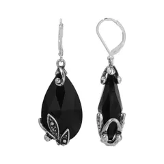1928 レディース アクセサリー ピアス・イヤリング 1928 Silver Tone Glass Crystal Teardrop Leverback Earrings Black ブラック
