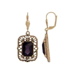 1928 レディース アクセサリー ピアス・イヤリング 1928 Gold Tone Blue Square Leverback Earrings Purple パープル