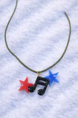 【チャーム】音符＆スター  レッド×ブルー 星 音楽モチーフ コードアクセサリー バッグチャーム　ハンドメイド