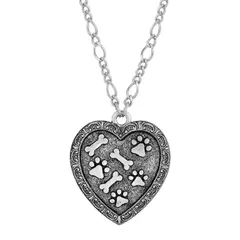 1928 レディース アクセサリー ネックレス・チョーカー・ペンダントトップ レース 1928 Pewter Heart Paw Bones Necklace Silver Tone シルバー