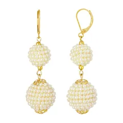 1928 レディース アクセサリー ピアス・イヤリング 1928 Gold Tone Seeded Simulated Pearl Double Ball Drop Earrings White ホワイト
