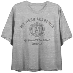 アニメキャラクター レディース トップス Tシャツ クルーネック グラフィック Licensed Character Juniors My Hero Academia Crop Graphicrewneck Tee Gray グレー