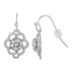 1928 レディース アクセサリー ピアス・イヤリング フラワー柄 フラワー 1928 Silver Tone Simulated Crystal Small Floral Drop Earrings Clear シルバー