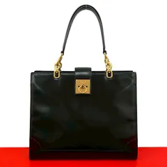 極 美品 希少品 CELINE セリーヌ ヴィンテージ ロゴ リング 金具 カーフ レザー 本革 ハンドバッグ トートバッグ ブラック 黒 43640