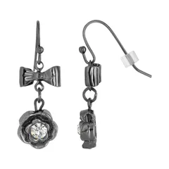 1928 レディース アクセサリー ピアス・イヤリング フラワー柄 フラワー 1928 Black Tone Simulated Crystal Floral Drop Earrings Black ブラック