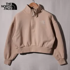 美品 ノースフェイス THE NORTH FACE クロップド丈 ハーフジップ スウェット M ベージュ Y2K ロゴ刺繍 裏毛 パイル ミモレ丈 テック ストリート 古着 H820
