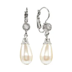 1928 レディース アクセサリー ピアス・イヤリング 1928 Silver Tone Crystal Simulated Pearl Drop Earrings Grey グレー
