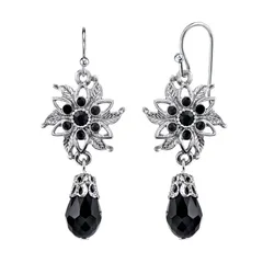 1928 レディース アクセサリー ピアス・イヤリング 1928 Bead Flower Drop Earrings Black ブラック