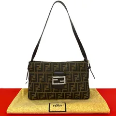 極 美品 袋付き FENDI フェンディ ズッカ FF 柄 キャンバス レザー 本革 セミ ショルダーバッグ ハンドバッグ ブラウン ブラック 64168