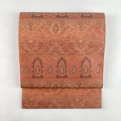新品同様】高級夏帯 紗 袋帯 エンジ／玉虫色 エキゾチック華紋 正絹 