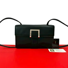 極 美品 YVES SAINT LAURENT イヴ・サンローラン ヴィンテージ ロゴ 金具 レザー 本革 ショルダーバッグ ポシェット ブラック 32333