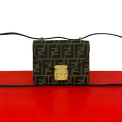 極 美品 FENDI フェンディ ズッカ FF 柄 キャンバス レザー ショルダーバッグ セミショルダーバッグ ポシェット ブラウン ブラック 20307