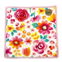 【新品・未使用】FEILER フェイラー タオルハンカチ フローティングフラワー ピンク 金シール付き