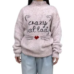 ニット セーター レディース 秋 冬 猫 トップス 長袖 タートルニット ピンク