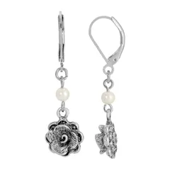 1928 レディース アクセサリー ピアス・イヤリング 1928 Silver Tone Flower Leverback Earringsilver シルバー