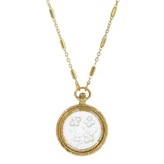 1928 レディース アクセサリー ネックレス・チョーカー・ペンダントトップ フラワー柄 レース フラワー 1928 Gold Tone Antiqued Clear Glass Floral Intaglio Necklace Clear ゴールド