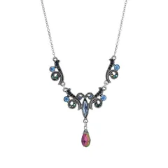 1928 レディース アクセサリー ネックレス・チョーカー・ペンダントトップ レース 1928 Silver Tone Glasstone Drop Necklace Blue ブルー