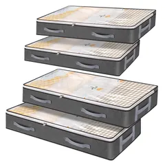 新品 4個セット ベッド下収納ケース 高さ15cm グレー