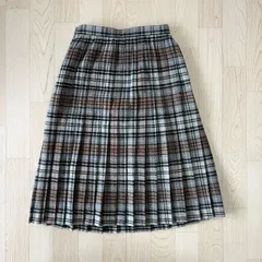 昭和レトロ チェック柄 ウール プリーツ スカート グレー 灰色