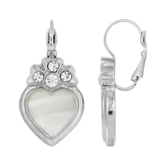 1928 レディース アクセサリー ピアス・イヤリング 1928 SilverTone Crystal Genuine Mother Of Pearl Heart Earrings White ホワイト